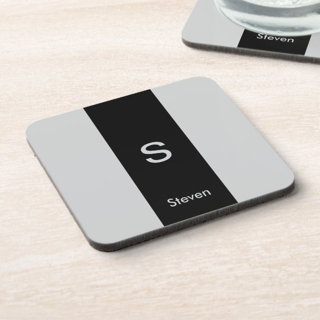 Posavasos Monograma dos tonos negro moderno y gris (Lado Izquierdo)