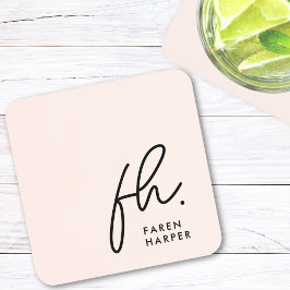 Posavasos Monograma elegante guión Minimalista Rubor rosa
