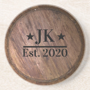 Posavasos Monograma Familia Inicial Nombre Faux Ruido Madera