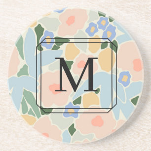 Posavasos Monograma Flor Pastel Rosa Azul Claro Patrón Coa