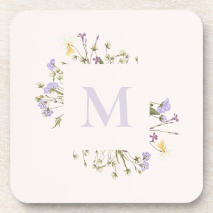 Posavasos Monograma floral de acuarela