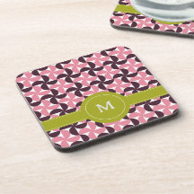 Monograma Floral Verde Lima Rosa Burdeos Geométric