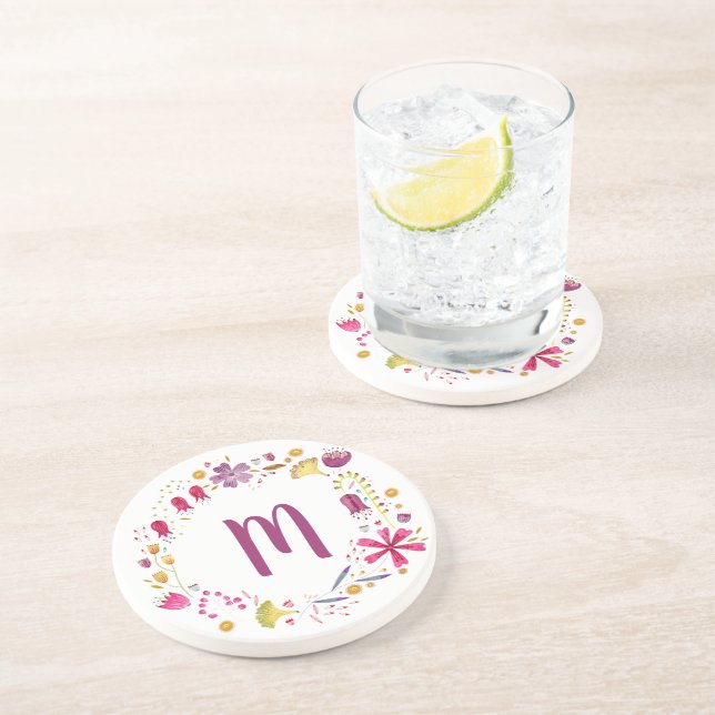 Posavasos Monograma Garland de flor acuática (Lado)