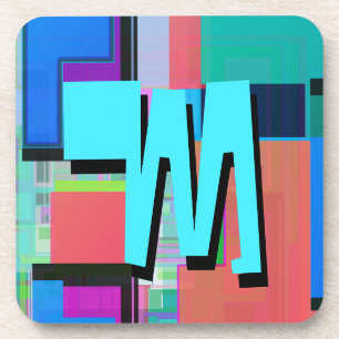 Posavasos Monograma geométrico coloreado inspirado en los añ