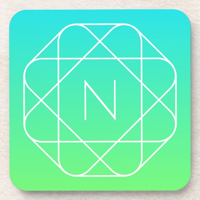 Posavasos Monograma geométrico de Guay | Ombre verde azul y  (Frente)