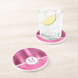 Posavasos Monograma Glitzy Pink Glam Sparkle