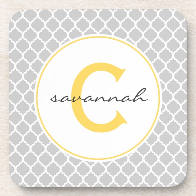 Posavasos Monograma gris de Quatrefoil (Frente)