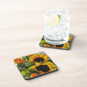 Posavasos Monograma, hermosas flores de otoño girasoles (6)