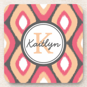 Posavasos Monograma Ikat Diamontes Patrón Gris Rosa