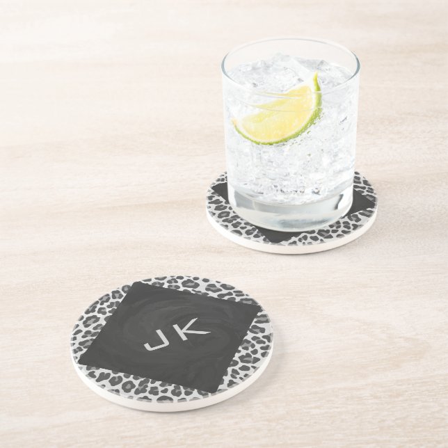 Posavasos Monograma Impresión de leopardo blanco y negro (Lado)
