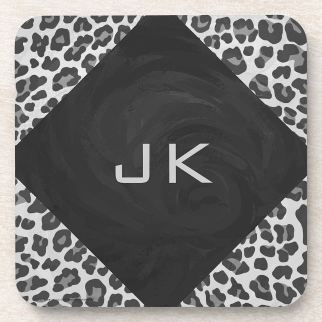 Posavasos Monograma Impresión de leopardo blanco y negro (Frente)