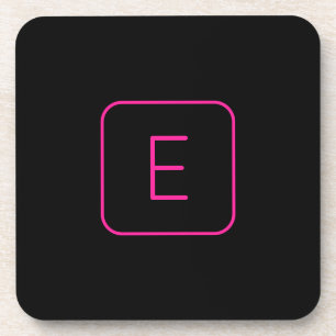 Posavasos Monograma Inicial de Estilo Moderno Rosa y Negro