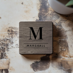 Posavasos Monograma inicial de Personalizado de madera marr