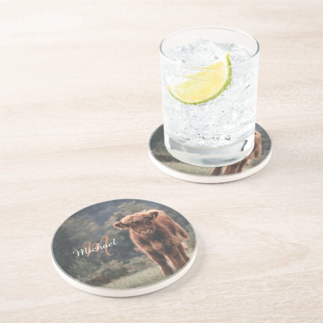 Posavasos Monograma inicial de ternera bovina de montaña de  (Lado)