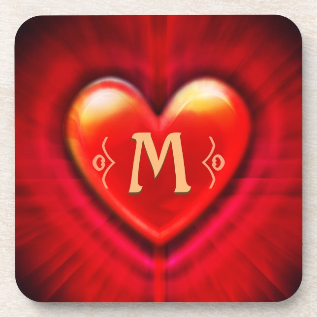 Posavasos Monograma inicial del personalizado de pulso rojo  (Frente)