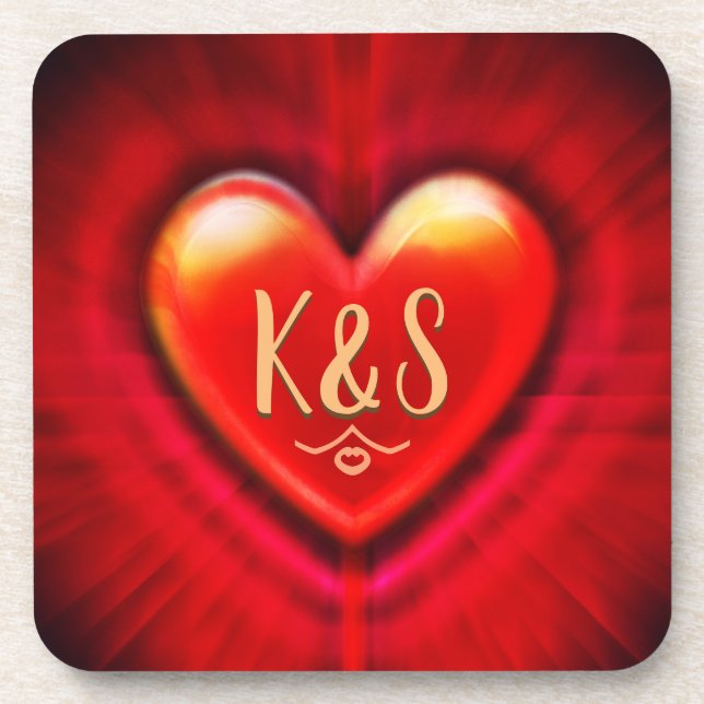 Posavasos Monograma inicial del personalizado de pulso rojo  (Frente)