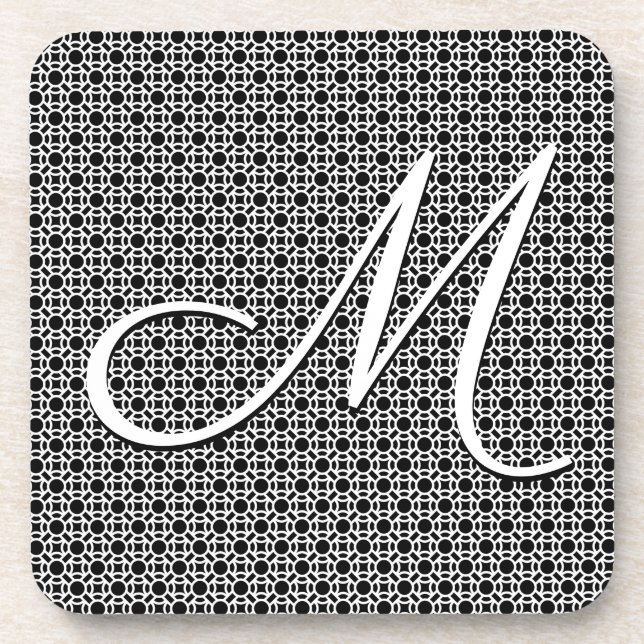 Posavasos Monograma inicial geométrico blanco y negro (Frente)