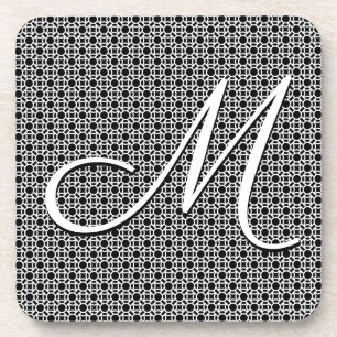 Posavasos Monograma inicial geométrico en blanco y negro