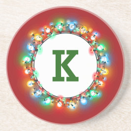 Posavasos Monograma inicial simple en las luces de vacacione