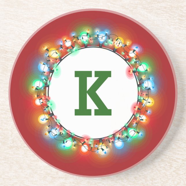 Posavasos Monograma inicial simple en las luces de vacacione (Frente)