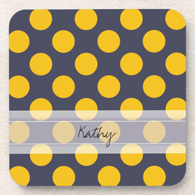 Posavasos Monograma Moda amarilla azul Patrón de punto de po (Frente)