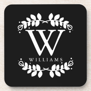 Posavasos Monograma moderno blanco y negro elegante