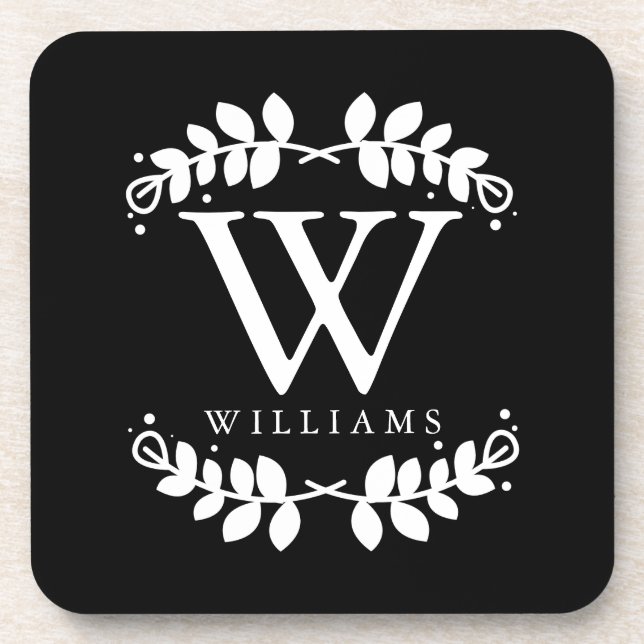 Posavasos Monograma moderno blanco y negro elegante (Frente)