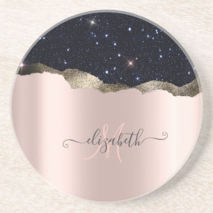 Posavasos Monograma moderno de oro rosa con brillo negro