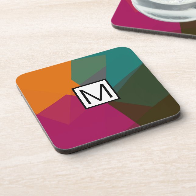 Posavasos Monograma Moderno Elegante Colores Retro Geométric (Lado Izquierdo)
