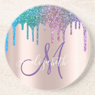 Posavasos Monograma moderno elegante con gotas de brillo en 