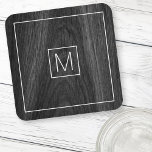 Posavasos Monograma moderno elegante grano de madera negra i<br><div class="desc">Astras con tu monograma inicial dentro de un cuadrado,  borde blanco sobre un fondo de grano de madera negro impreso.</div>
