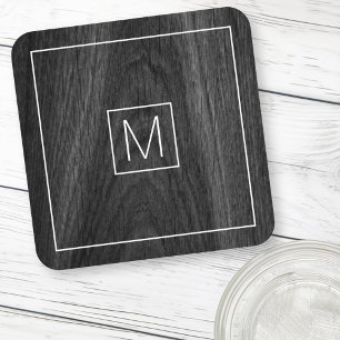 Posavasos Monograma moderno elegante grano de madera negra i