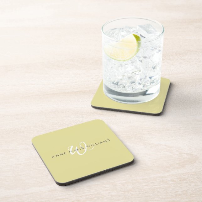 Posavasos Monograma moderno en blanco con letra script en Ch (Lado Derecho)
