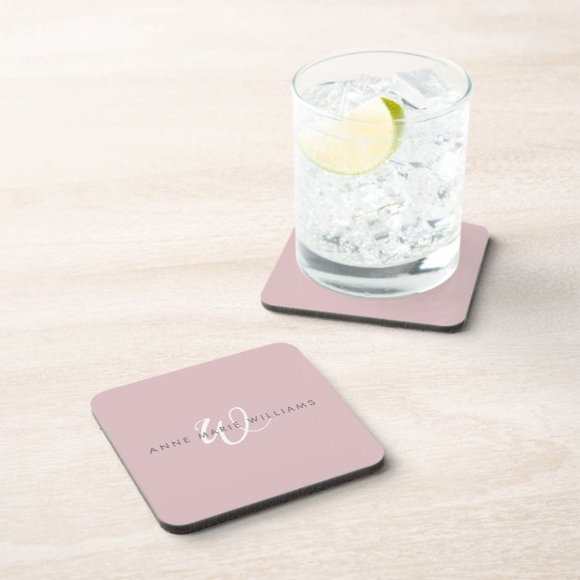 Posavasos Monograma moderno en blanco con letra script en li (Lado Derecho)