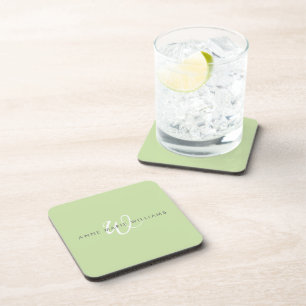 Posavasos Monograma moderno en guión blanco verde claro