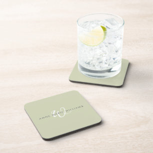 Posavasos Monograma moderno en verde salvia y blanco