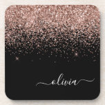 Posavasos Monograma monograma de guion de Purpurina rosa de<br><div class="desc">Máster de papel con el nombre de monograma del Purpurina rosado Rubor negro y Rosa dorado. Esto hace que la graduación perfecta, el cumpleaños, el boda, la ducha de novia, el aniversario, la ducha de bebé o la fiesta de soltera sea un regalo para alguien que ama el lujo glam...</div>