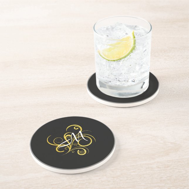Posavasos Monograma negro de oro mínimo (Lado)