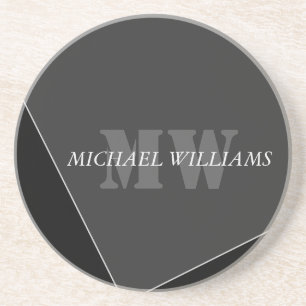 Posavasos Monograma negro gris artístico moderno