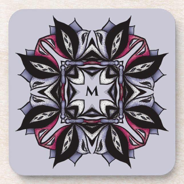 Posavasos Monograma negro morado gótico Mandala gótico (Frente)