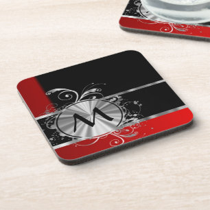 Posavasos Monograma negro y de plata rojo
