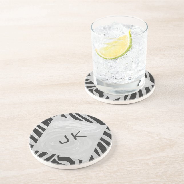 Posavasos Monograma negro y gris claro de cebra (Lado)