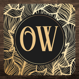 Posavasos Monograma negro y oro de lujo