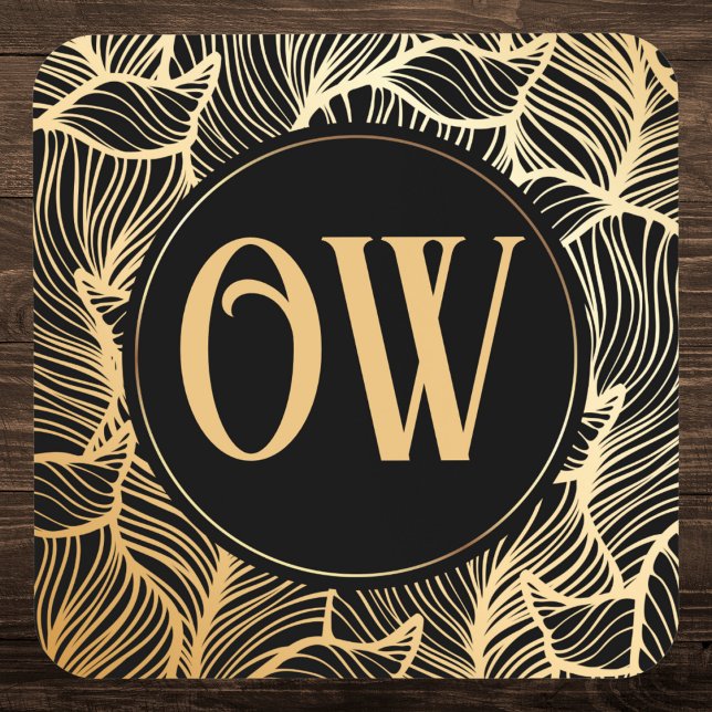 Posavasos Monograma negro y oro de lujo (Subido por el creador)