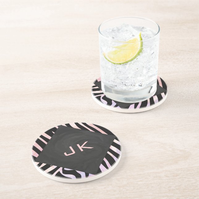 Posavasos Monograma negro y rosa cebra (Lado)