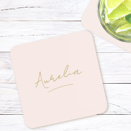 Posavasos Monograma Neutral Moderno Mínimo Rubor Gold Script