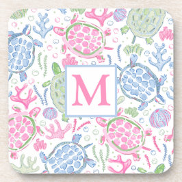 Posavasos Monograma oceánico costero de las tortugas acuátic