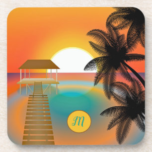 Posavasos Monograma Paraíso Tropical Ocean Sunset