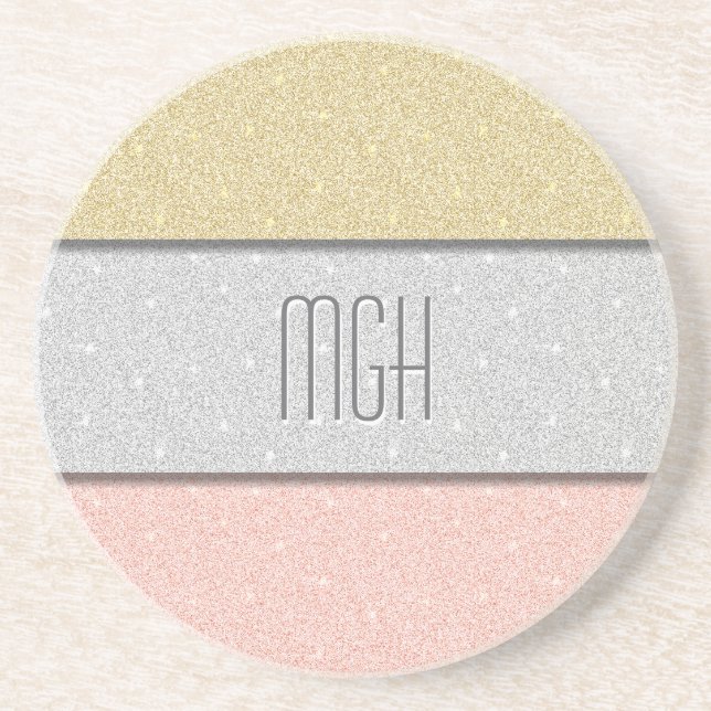 Posavasos Monograma Personalizado con Brillo Falso (Frente)