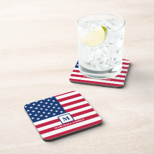Posavasos Monograma Personalizado De Bandera Estadounidense